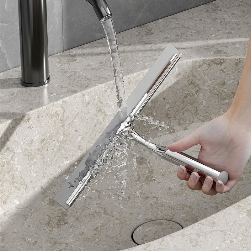APLOP Shower Squeegee for Glass Doors, Stainless Steel Shower Squeegee for Bathroom, Window and Tiles, All-Purpose Squeegee with Adhesive Hook-10”, Chrome - Image 5